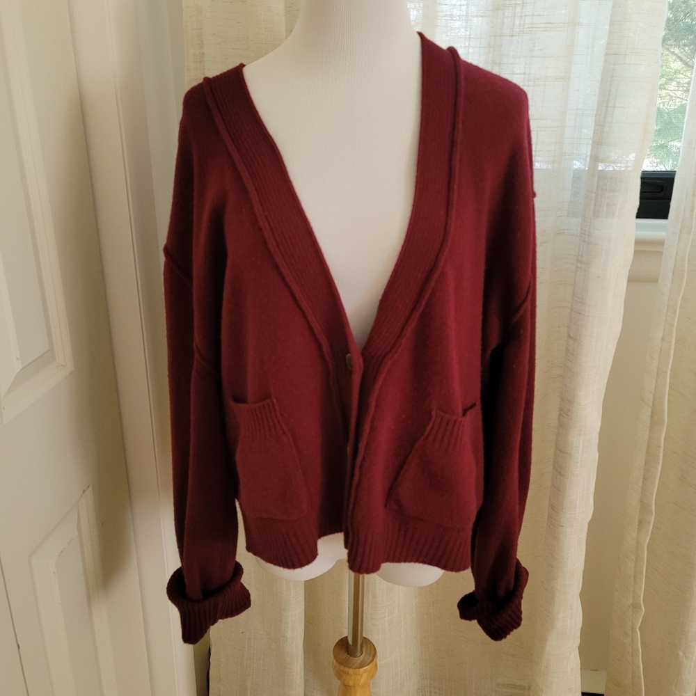 Free People Super Oversized Burgundy Cardigan Sweater Size XS Pre-owned